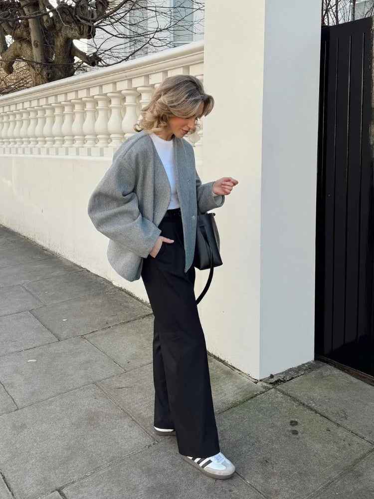 Isaura | Women's Grey Boxy Oversized Jacket