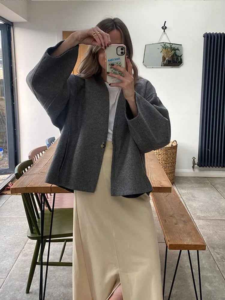 Isaura | Women's Grey Boxy Oversized Jacket