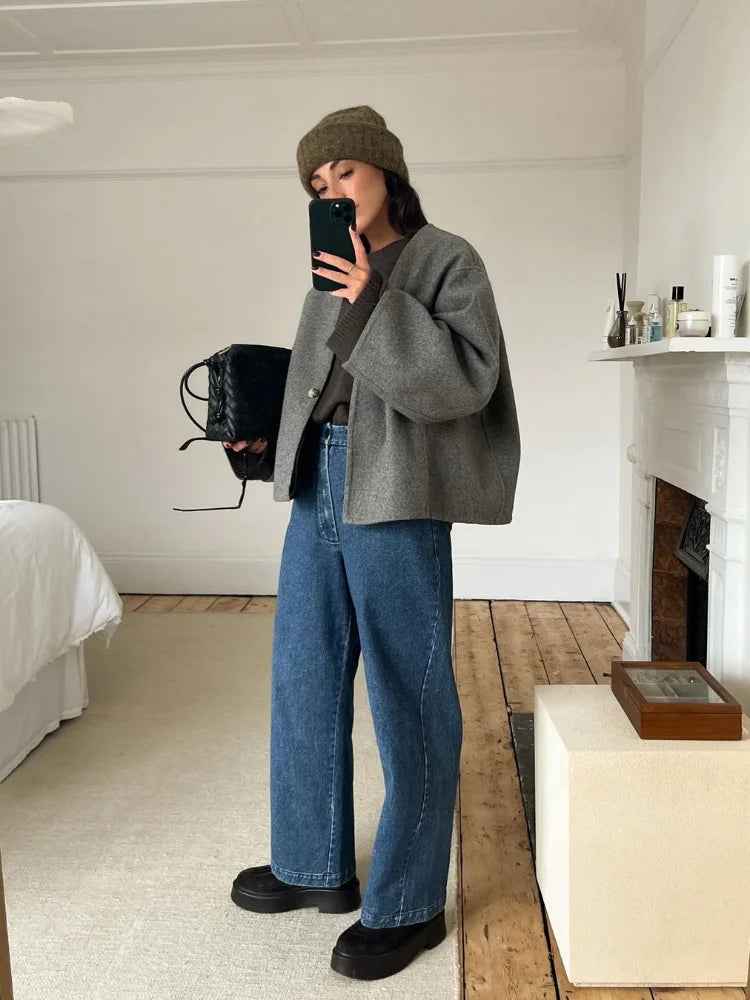 Isaura | Women's Grey Boxy Oversized Jacket