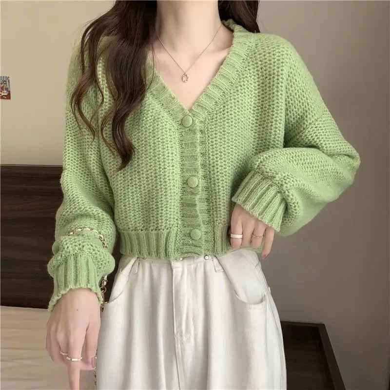 Lalage | Women's V-Neck Fitted Cardigan Ruffle Trim
