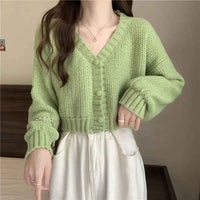 Lalage | Women's V-Neck Fitted Cardigan Ruffle Trim
