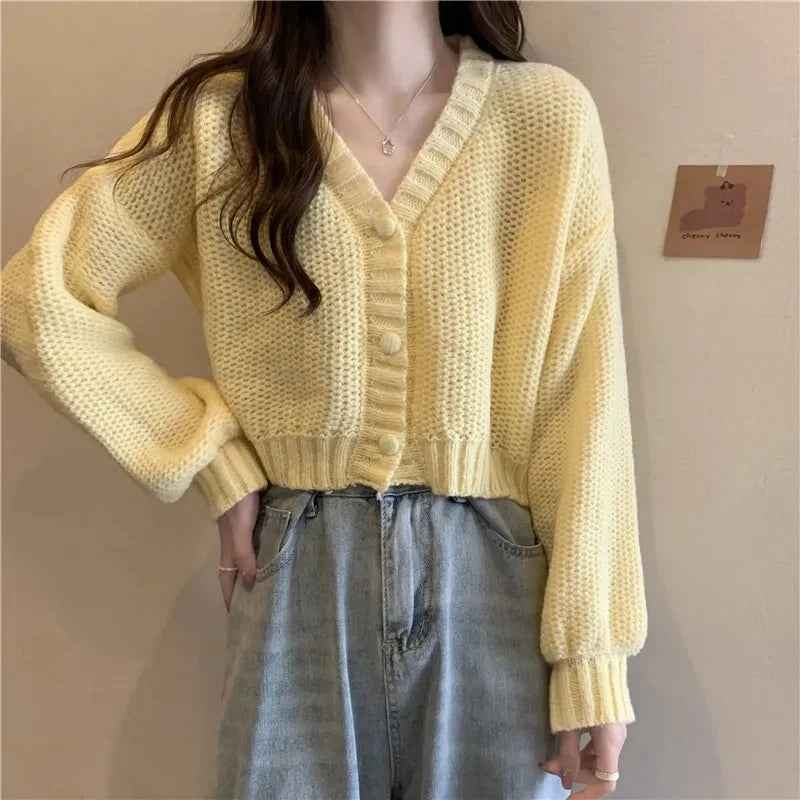 Lalage | Women's V-Neck Fitted Cardigan Ruffle Trim