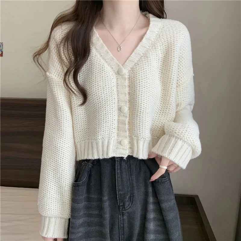Lalage | Women's V-Neck Fitted Cardigan Ruffle Trim
