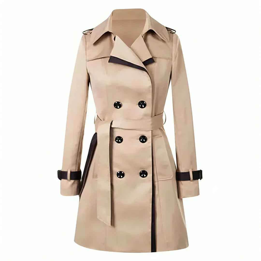 Madeleine | Women's Belted Double-Breasted Trench Coat Beige and Black