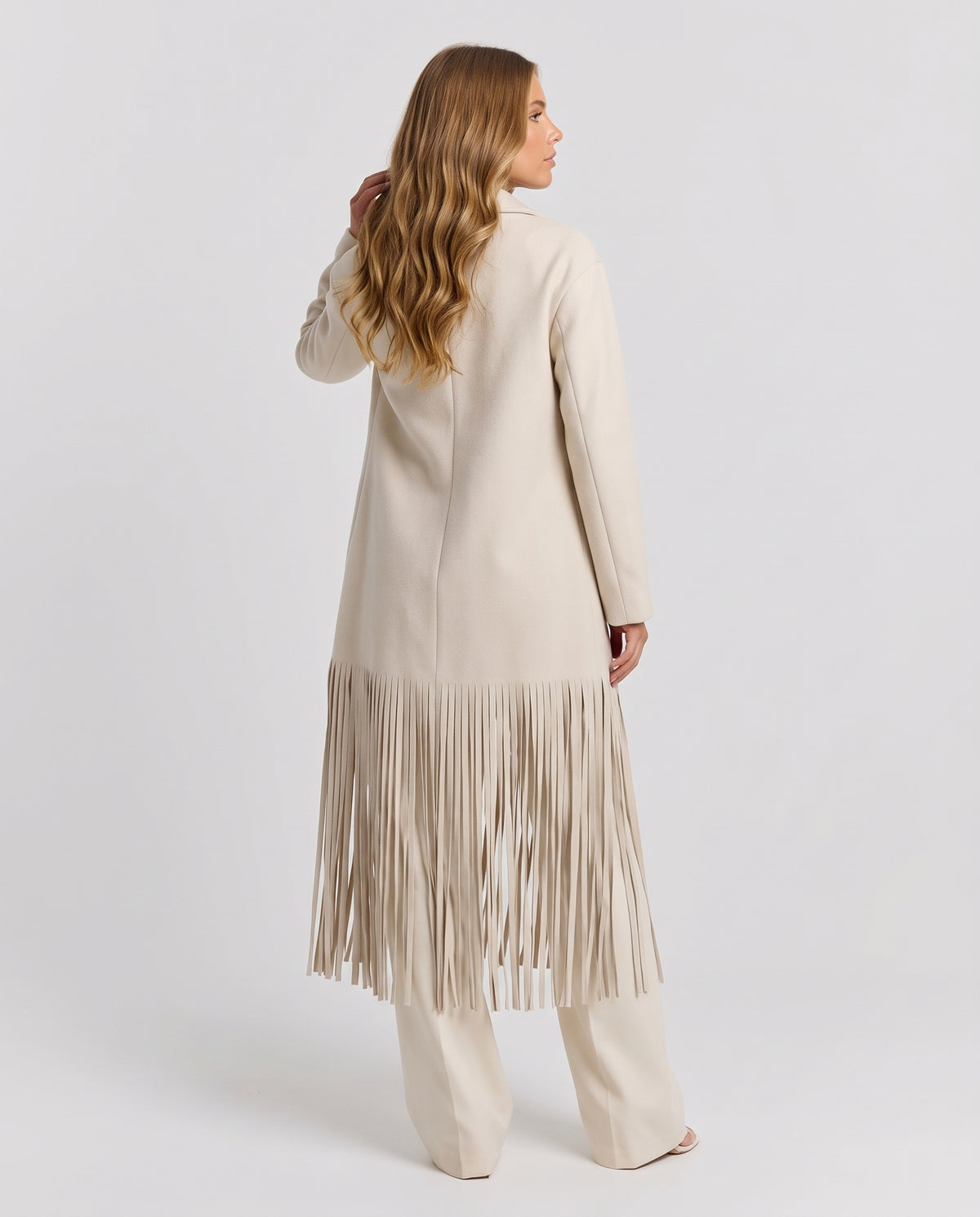 Mila Longline Fringe Blazer Coat - back