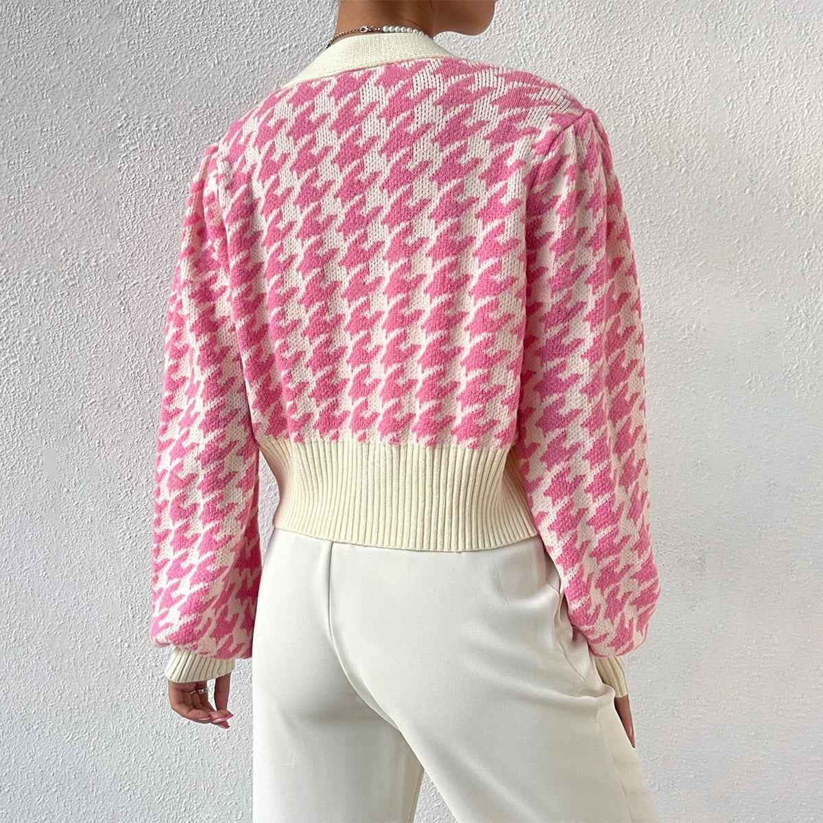 Tiphaine | Women's Cropped V-Neck Cardigan Pink and Green