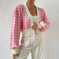 Tiphaine | Women's Cropped V-Neck Cardigan Pink and Green