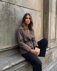 Aurora cropped trench coat street style lifestyle