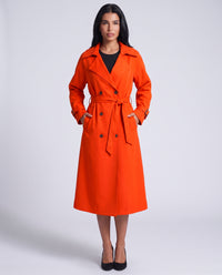 Marlowe longline belted trench coat in Orange Red - front