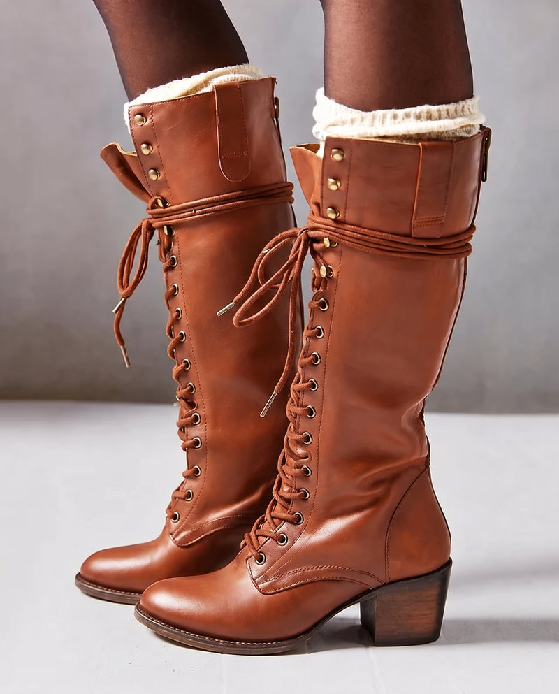Cressida Lace-Up Leather Combat Boots Reddish Brown