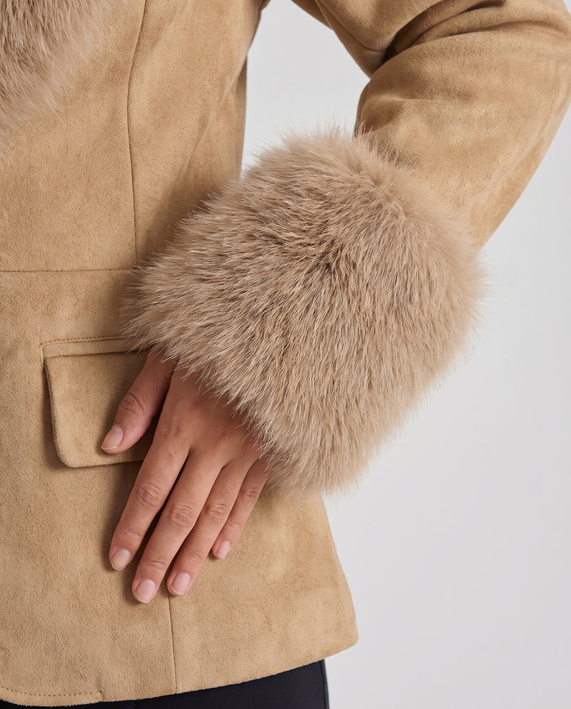 Primrose faux suede jacket faux fur cuff detail