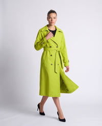 Saskia longline belted trench coat in Candy Green - front view 2