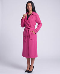 Marlowe longline belted trench coat in Purple Pink - front