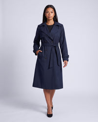 Bridget longline belted trench coat in Navy Blue - front