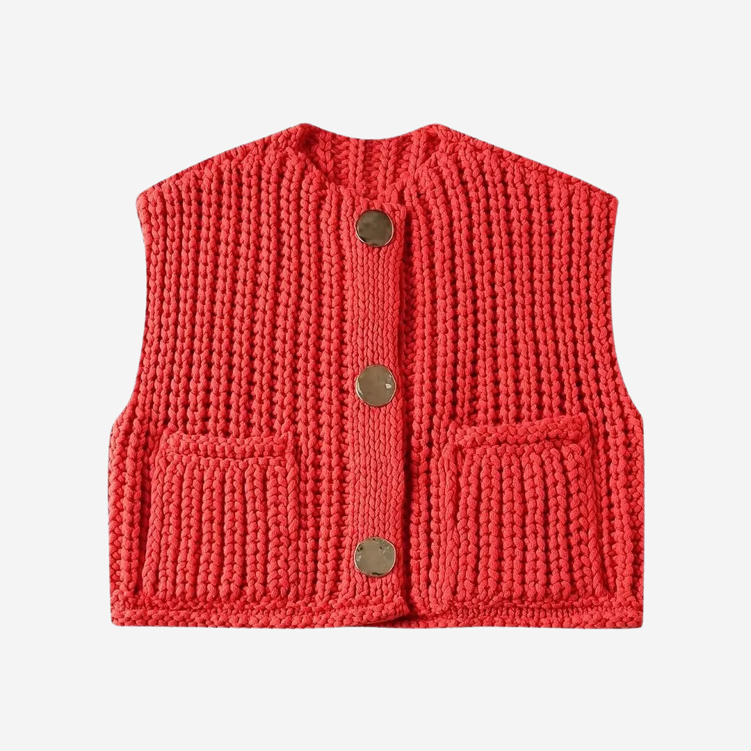 Desiree button front knitted vest in Red