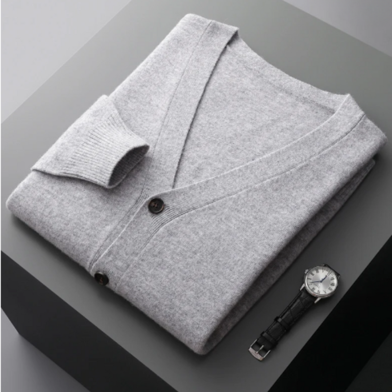 Ivor V-neck button-down cardigan in Grey