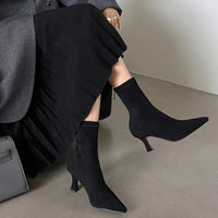 Patience pointed toe kitten heel ankle boots in Black