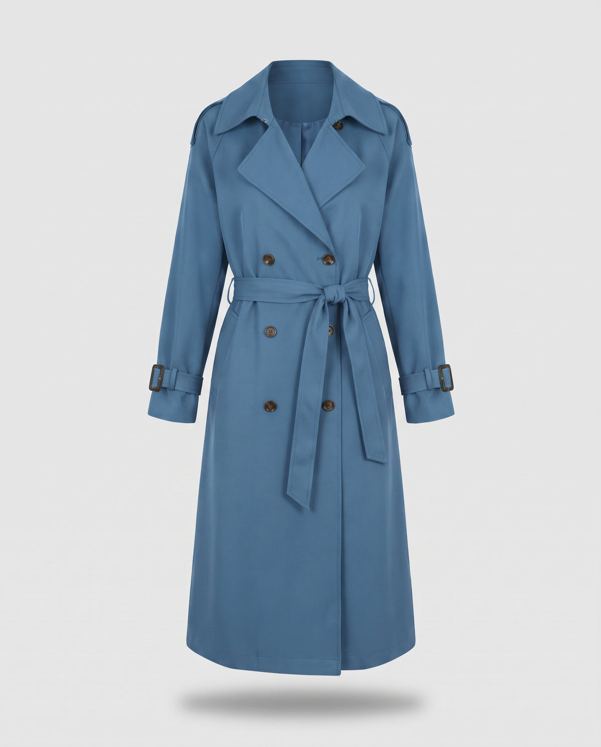 Saskia longline belted trench coat in Blue - product only