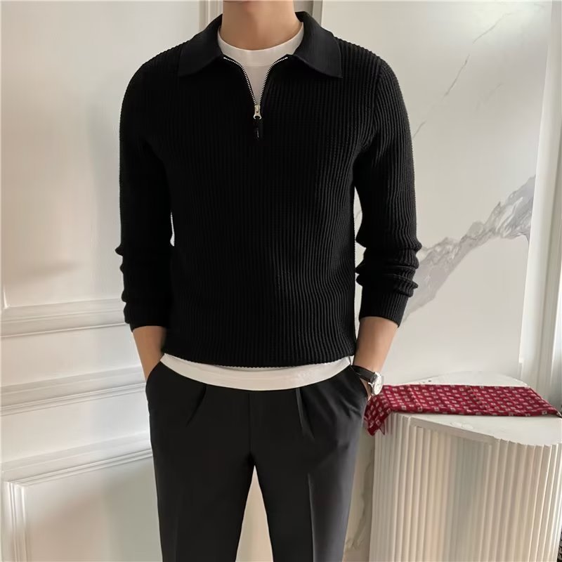 Houghton zip-up collared jumper in Black