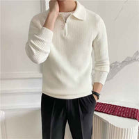 Houghton | Men's Zip-Up Collared Jumper in White and Black