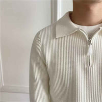 Houghton | Men's Zip-Up Collared Jumper in White and Black