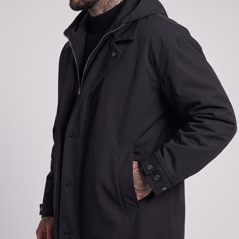 Salisbury Men's Convertible Trench Coat Black fabric close-up