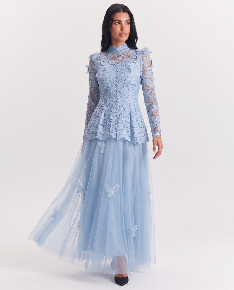Amabel Long Sleeve Lace Maxi Dress Blue