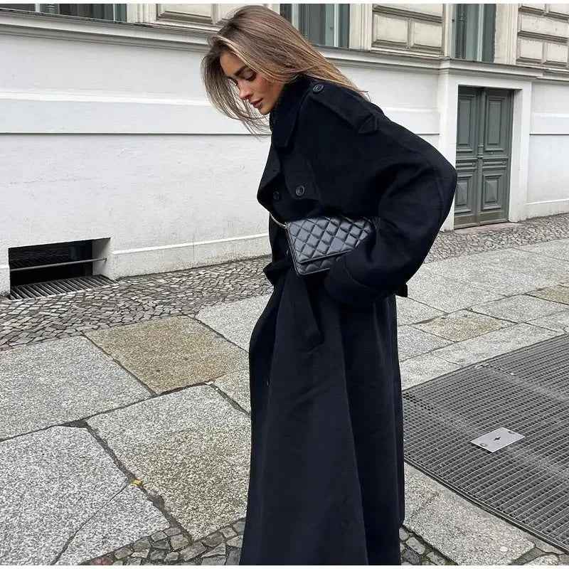 Letizia | Women's Black Long Oversized Trench Coat