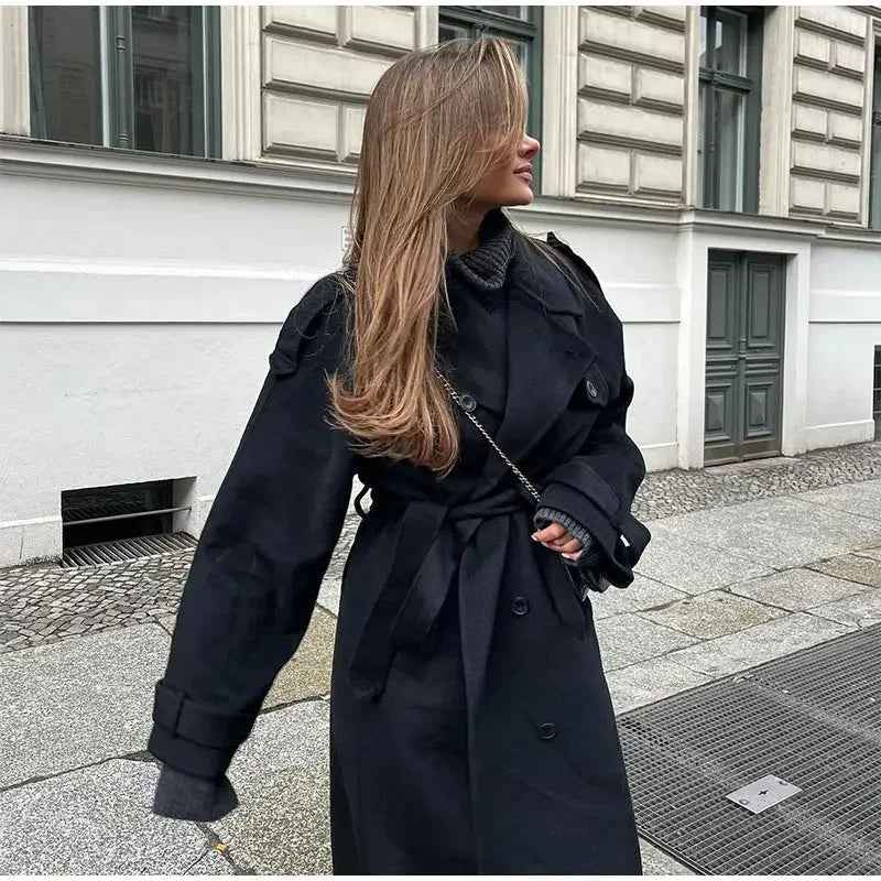 Letizia | Women's Black Long Oversized Trench Coat