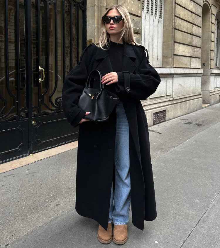 Letizia | Women's Black Long Oversized Trench Coat