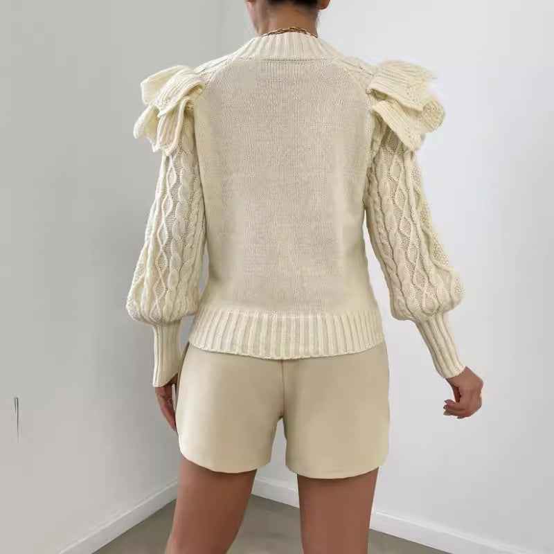 Elettra | Women's Ruffle Cable Knit Long Sleeve Jumper