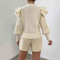 Elettra | Women's Ruffle Cable Knit Long Sleeve Jumper