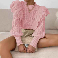 Elettra | Women's Ruffle Cable Knit Long Sleeve Jumper