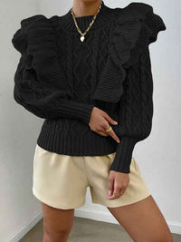 Elettra | Women's Ruffle Cable Knit Long Sleeve Jumper
