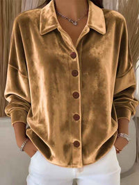 Opal | Women's Velvet Button Down Blouse With Front Pockets