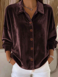 Opal | Women's Velvet Button Down Blouse With Front Pockets