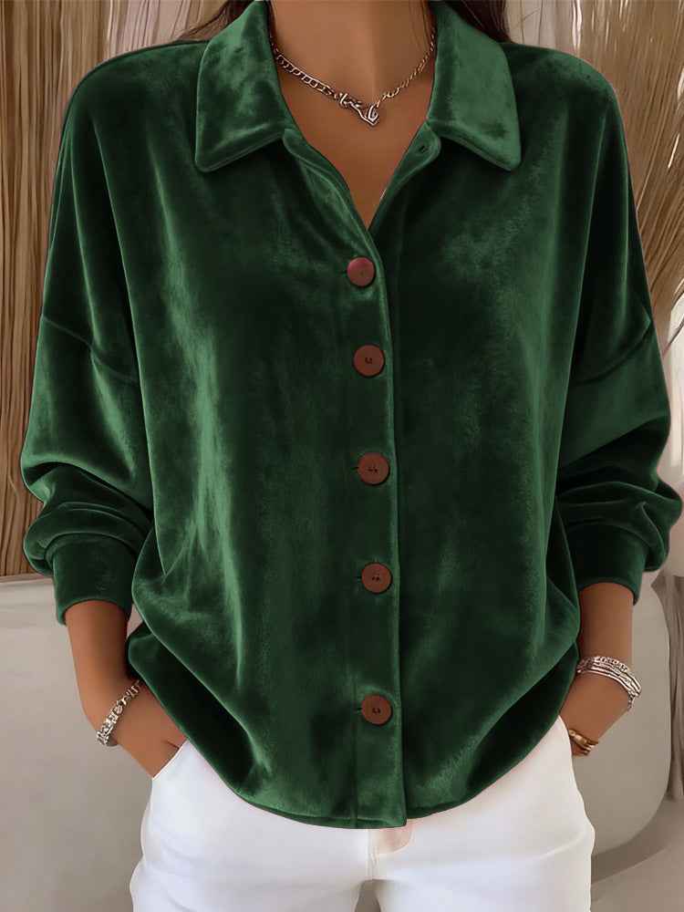 Opal | Women's Velvet Button Down Blouse With Front Pockets