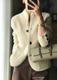 Mariette | Women's Button-Front Long Sleeve Cardigan in Off White and Camel