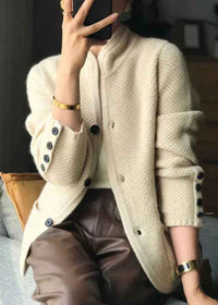 Mariette | Women's Button-Front Long Sleeve Cardigan in Off White and Camel