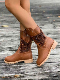 Magdalena | Women's Lace-Up Mid-Calf Boots Lug Sole Studded