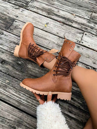Magdalena | Women's Lace-Up Mid-Calf Boots Lug Sole Studded