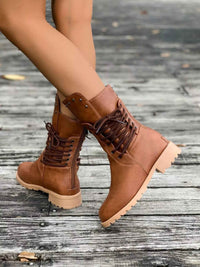 Magdalena | Women's Lace-Up Mid-Calf Boots Lug Sole Studded