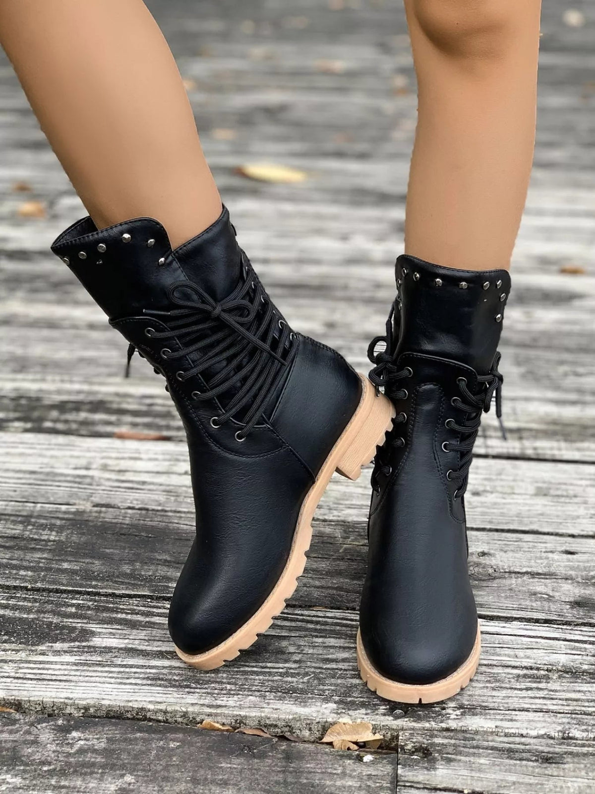 Magdalena lace-up mid-calf boots in Black