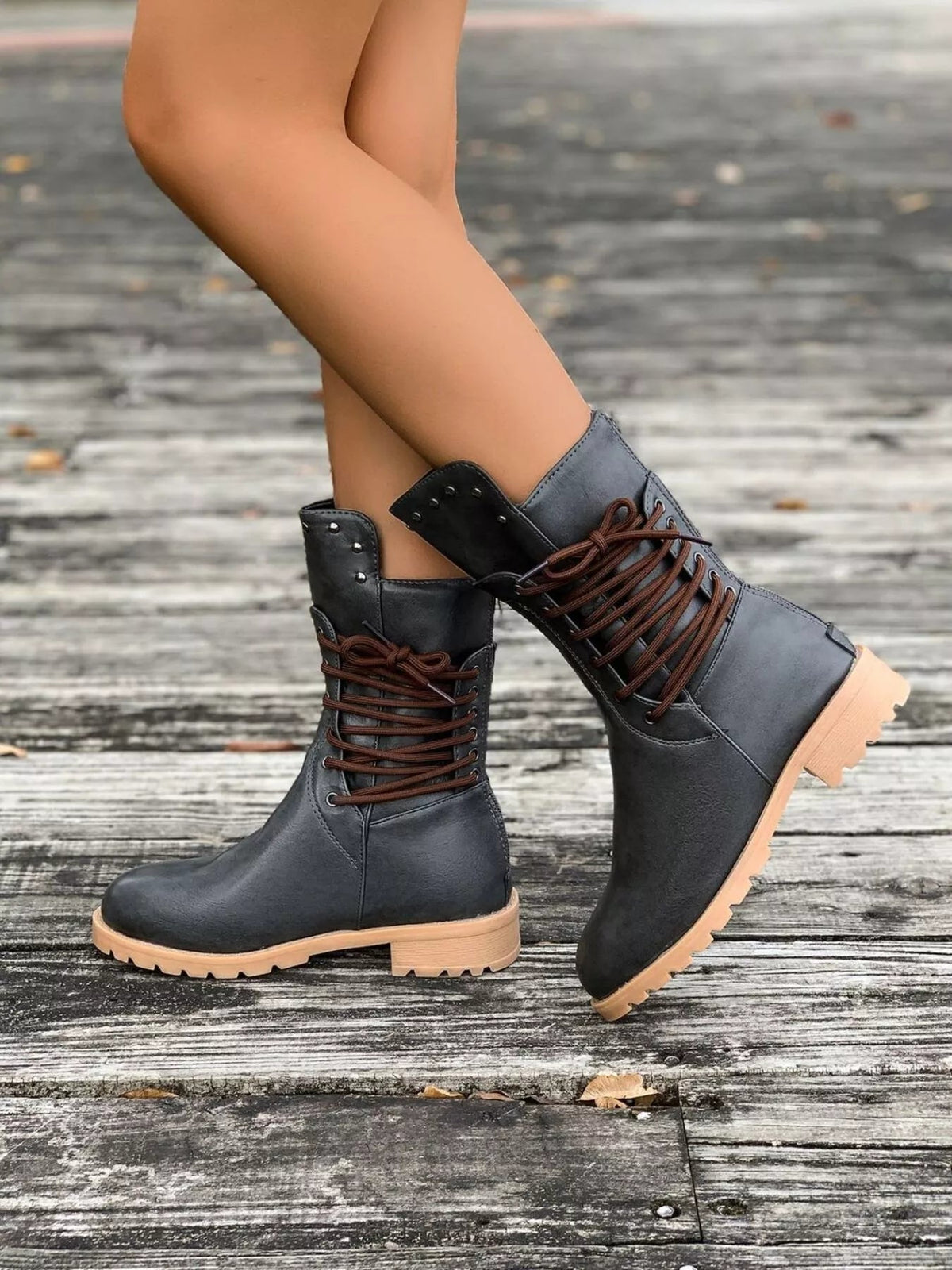 Magdalena lace-up mid-calf boots in Grey