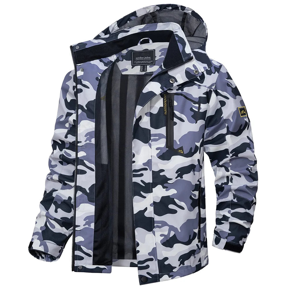 Egon hooded outdoor jacket in Grey Camo