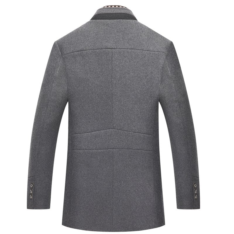 Mowbray stand collar mid-length coat full length view