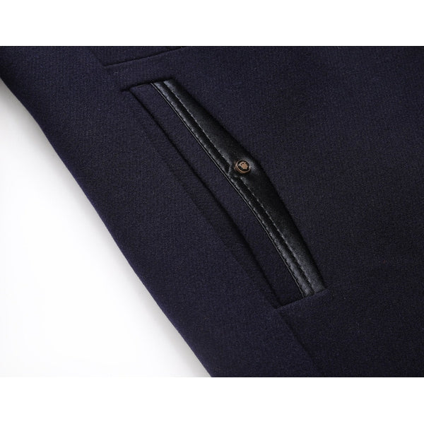 Mowbray stand collar mid-length coat layered styling view