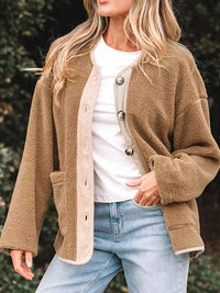 Rhoda | Women's Button Down Sherpa Coat Camel