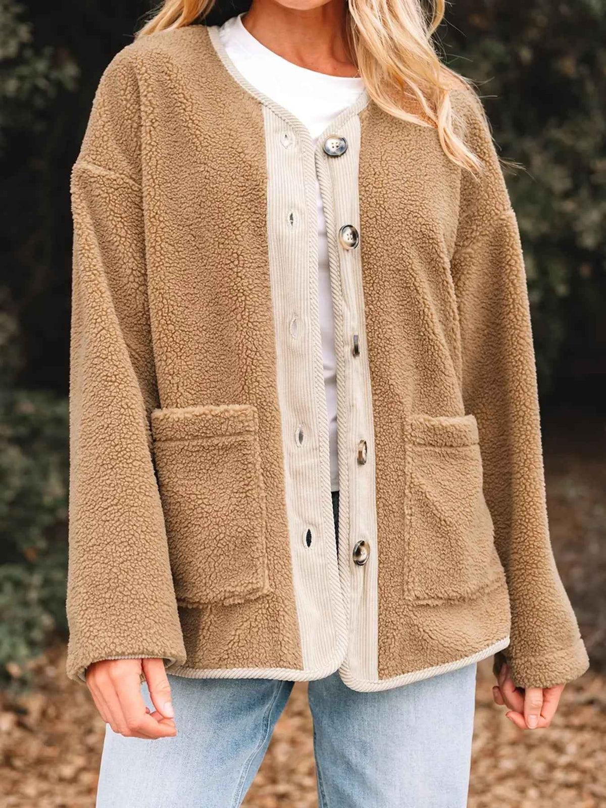 Rhoda | Women's Button Down Sherpa Coat Camel