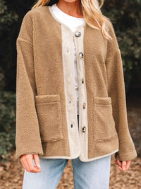 Rhoda | Women's Button Down Sherpa Coat Camel